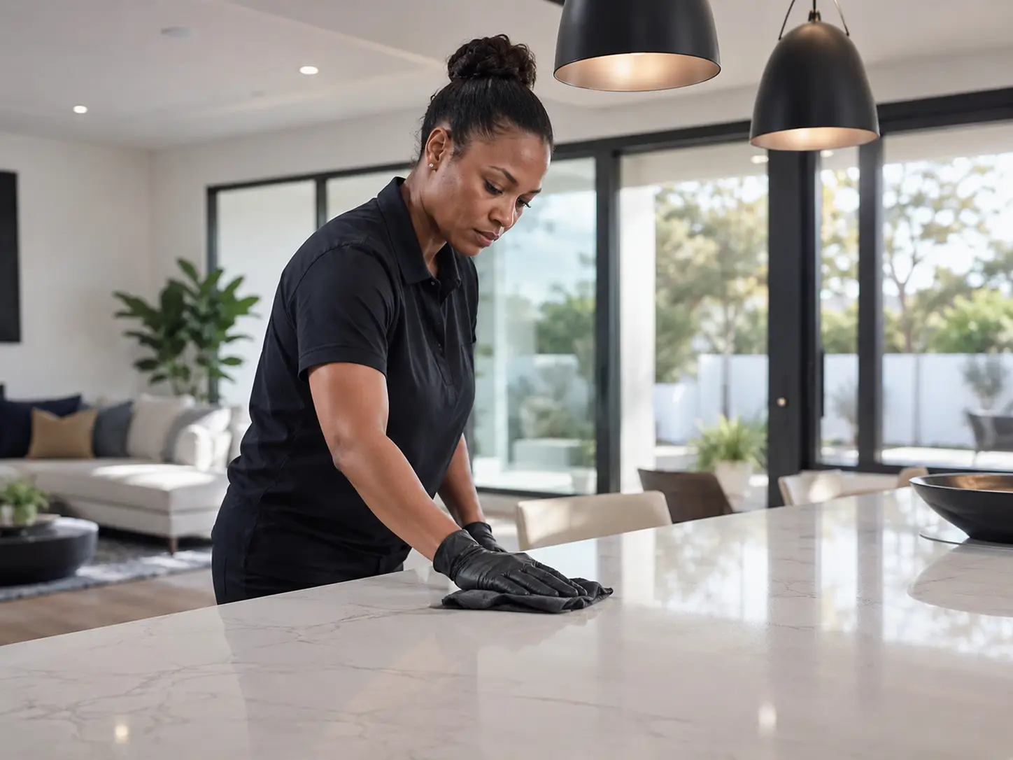 Cleaner working in a modern interior